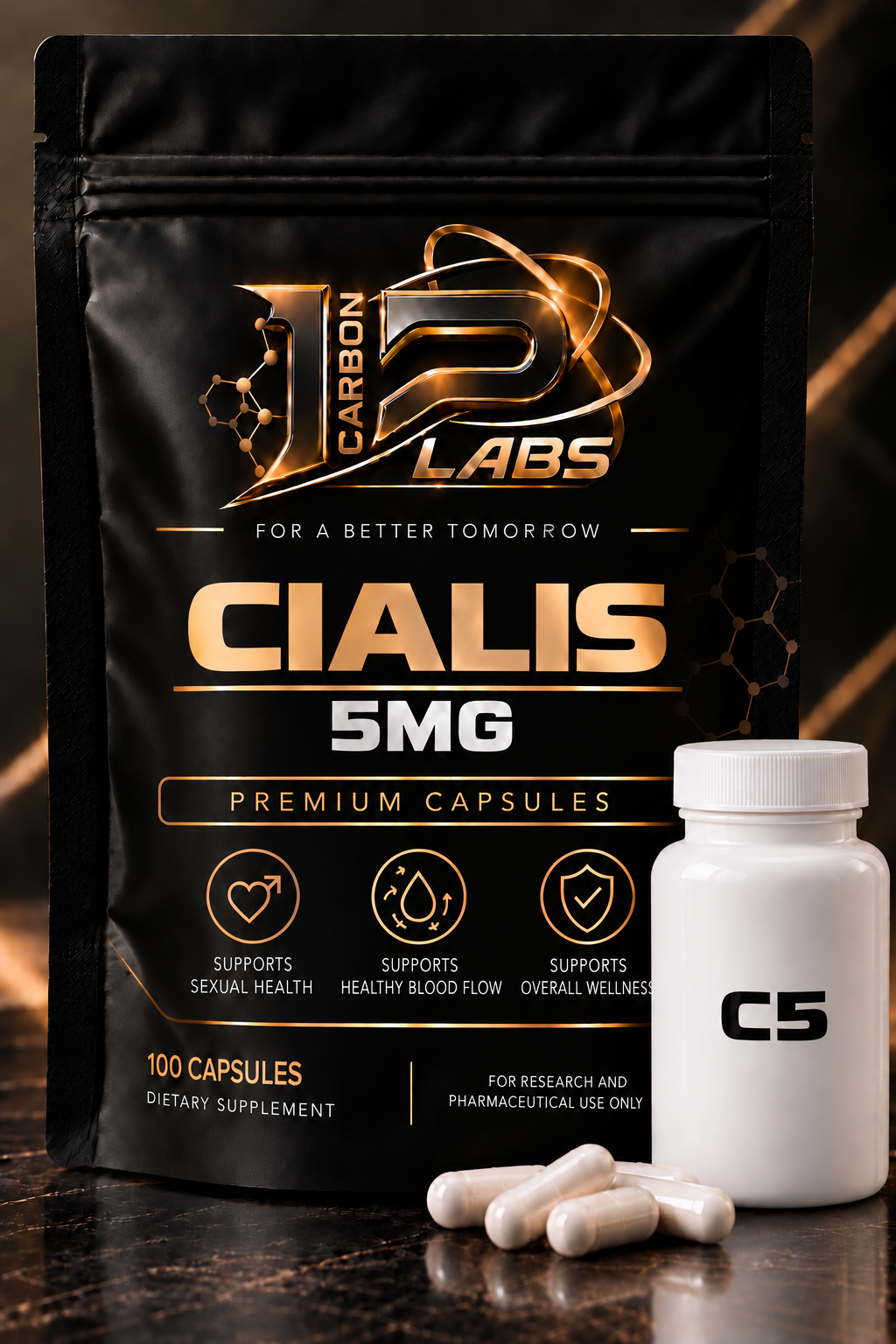 CIALIS 5MG - 100 capsules — Carbon-12 Labs source product image