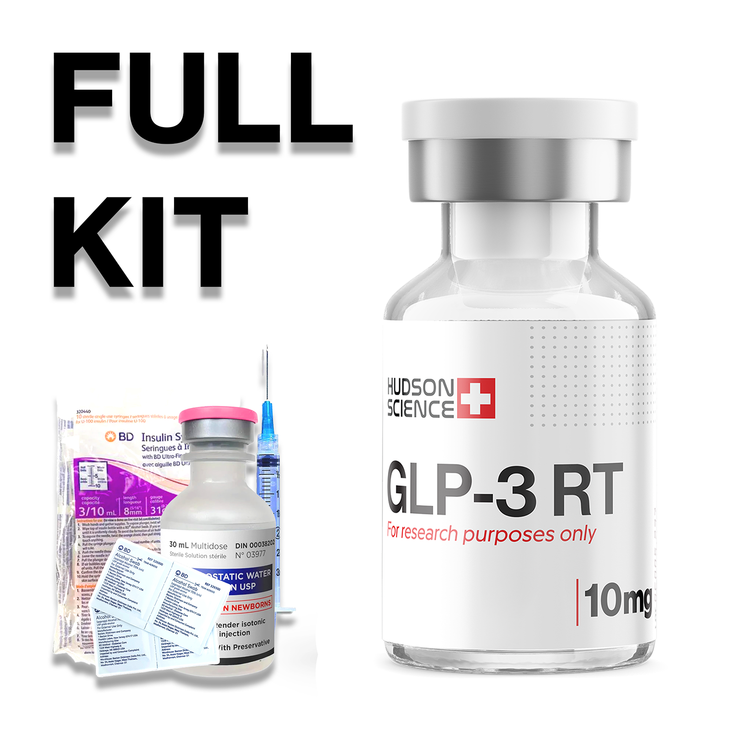 RTA GLP-3 [TRIPLE G] 10mg KIT [10MG VIAL+WATER+SYRINGES+ STERILE WIPES ] — Peptide Source Canada source product image