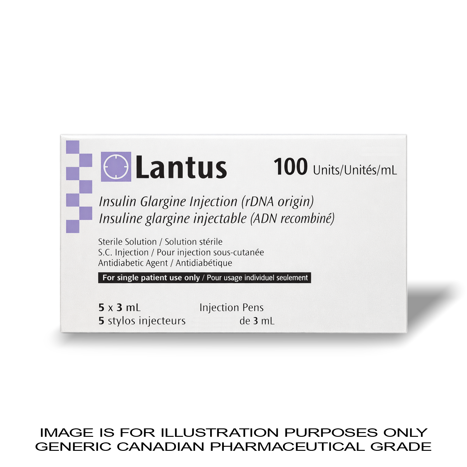 Lantus 100 IU/mL 5 × 3 mL Insulin Pens [Diabetes Control] — Peptide Source Canada source product image