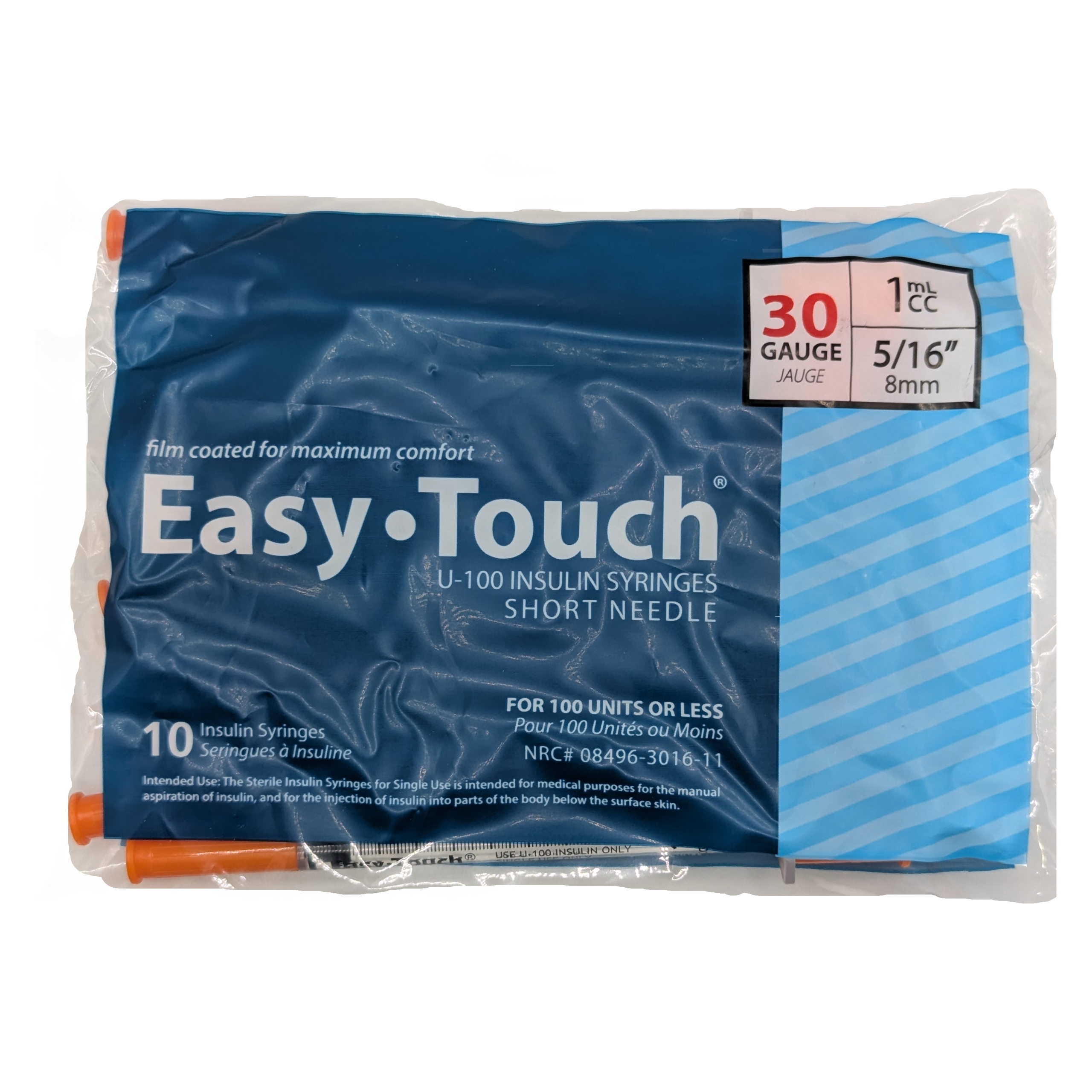 Insulin Syringe 30G 5/16 inch 1ml 10 Pack (Easy Touch/ SOL-M/ BD) — Biocore Peptides source product image