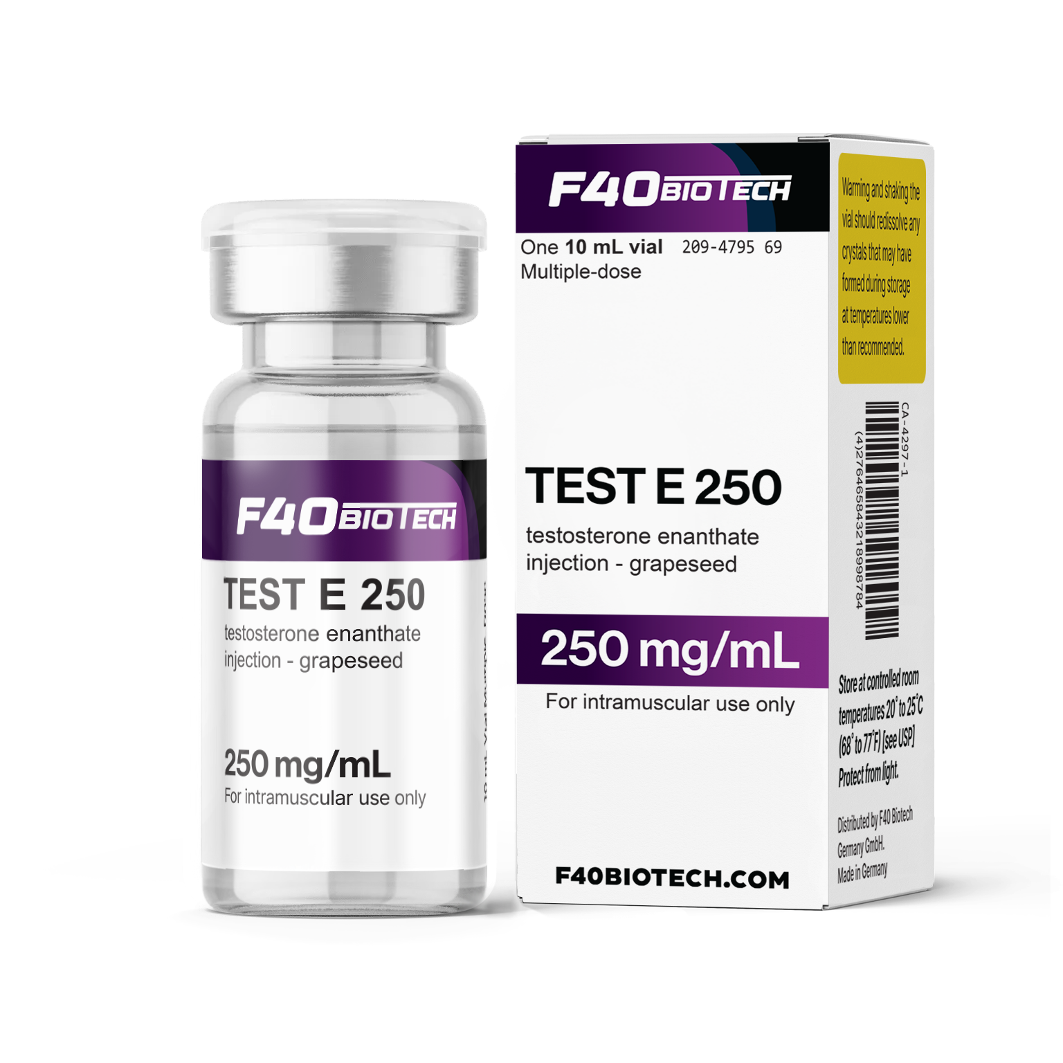 TEST E 250 – Carrier Oil: GRAPESEED  with E/O – Double Filtered – F-40 Biotech — Peptide Source Canada source product image