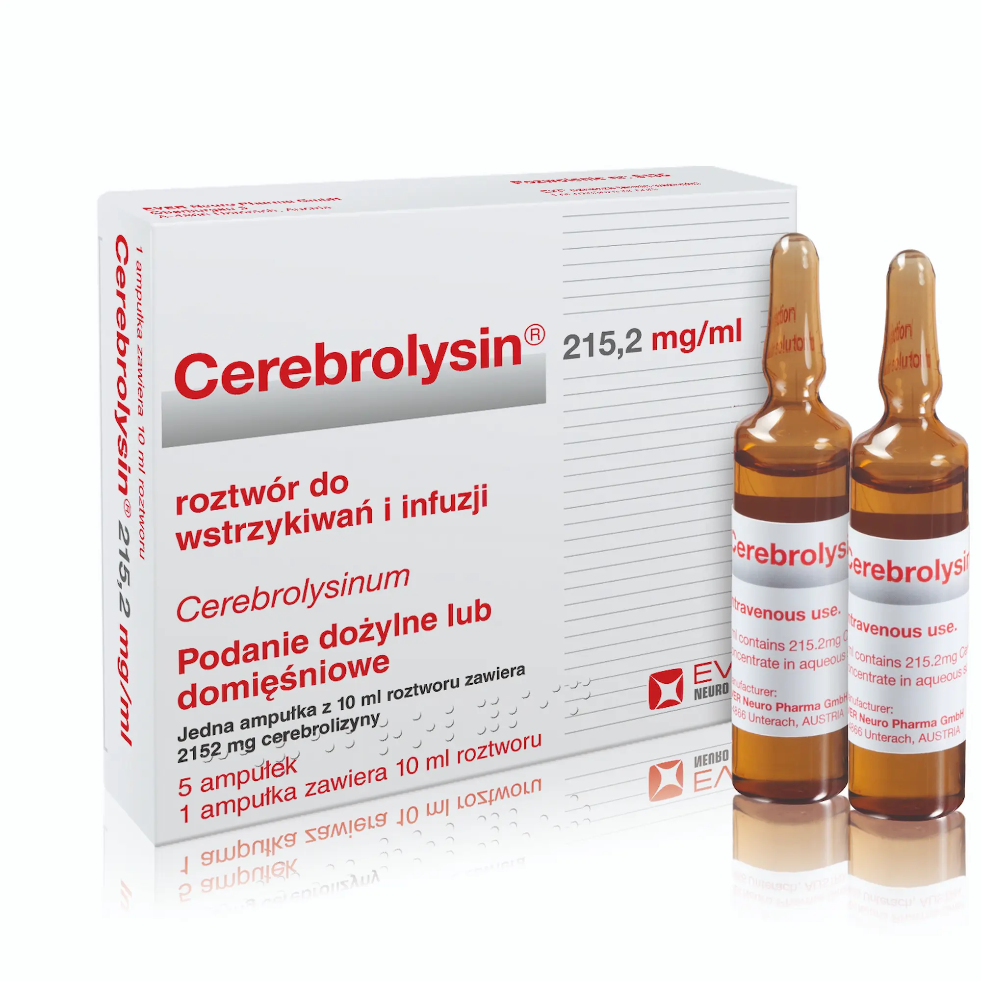 Everpharma Cerebrolysin — 215.2 mg/mL — 5 x10 mL Ampoules (10,760mg in total) — VPeptide source product image
